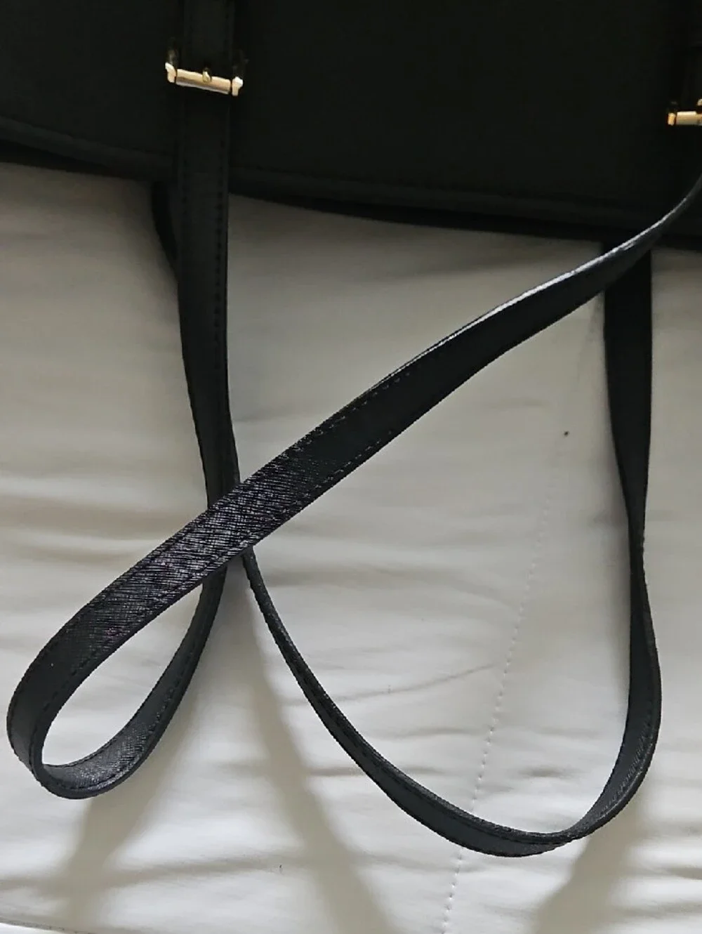 Michael Kors Black Leather Tote with Gold MK Charm